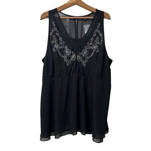 Torrid Chiffon‎ Beaded Floral Semi Sheer Tank Top Size 3X Black Whimsigoth NWT